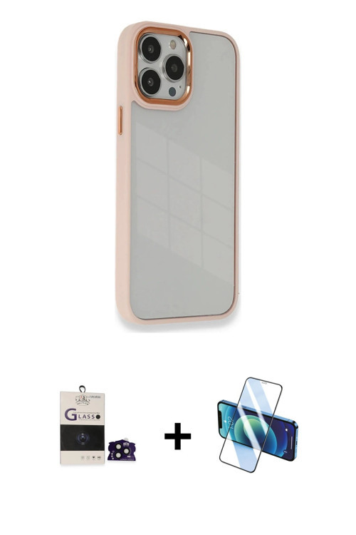 ieg™ iPhone 14 Pro Max Kılıf Eksen Doku Prime - Siyah 3D Antistatik Cam Ekran Koruyucu + Siyah Bilvi