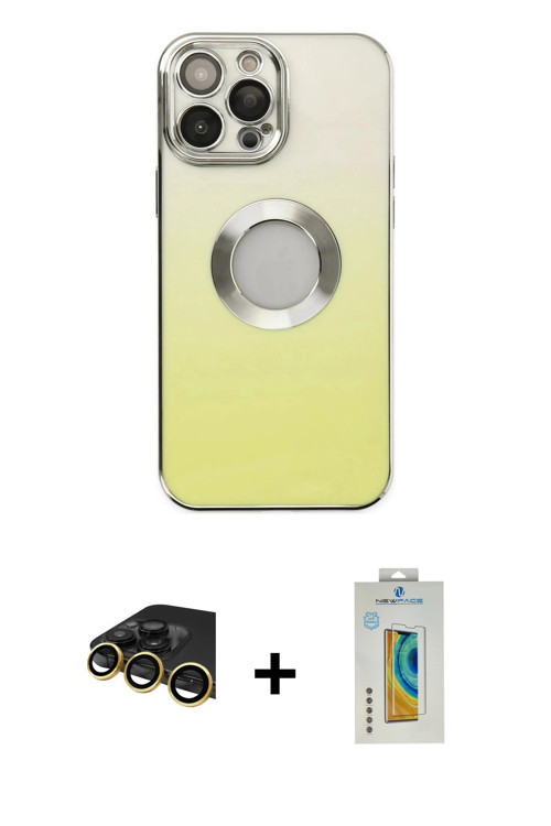 ieg™ iPhone 14 Pro Max Kılıf Kutup Yansıma Özel Seri - Siyah Polymer Nano Ekran Koruyucu + Gold Raze