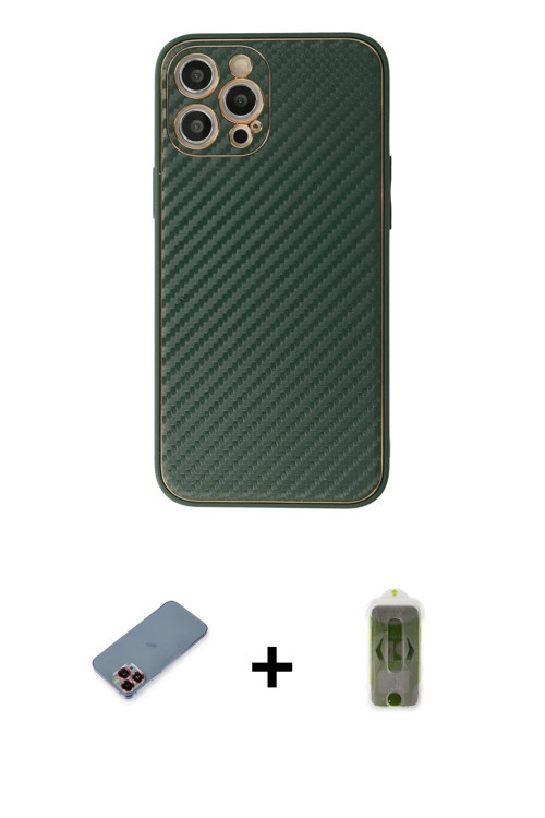 ieg™ iPhone 12 Pro Max Kılıf Ahenk Işık - Siyah Joko Magic 5D Hayalet Cam + Kırmızı Metal Kamera Len