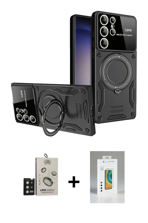 ieg™ Galaxy S25 Ultra Kılıf Kıvılcım Modern Serisi - Şeffaf Polymer Nano Ekran Koruyucu + Siyah Bilv