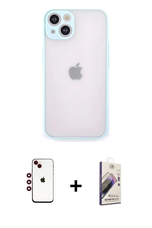 ieg™ iPhone 14 Kılıf Ahenk Çizgi Serisi - Siyah Bilvis 3D Mat Cam Ekran Koruyucu + Kırmızı Shine Kam