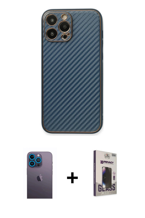 ieg™ iPhone 13 Pro Max Kılıf Ahenk Işık - Siyah Bilvis Hayalet Cam Ekran Koruyucu + Mavi Neon Fosfor