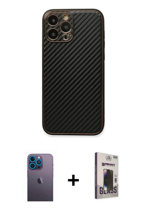 ieg™ iPhone 13 Pro Max Kılıf Ahenk Işık - Siyah Bilvis Hayalet Cam Ekran Koruyucu + Mavi Neon Fosfor
