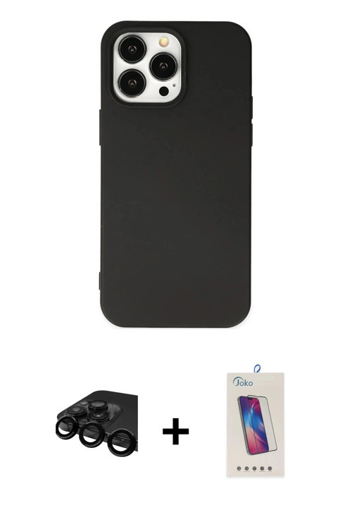 ieg™ iPhone 15 Pro Kılıf Ahenk Serisi - Siyah Joko 5D Cam + Siyah Raze Metal Kamera Lens