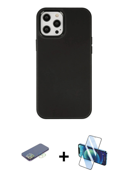 ieg™ iPhone 12 Pro Max Kılıf Çekirdek Çizgi - Siyah 3D Antistatik Cam Ekran Koruyucu + Yeşil Renkli