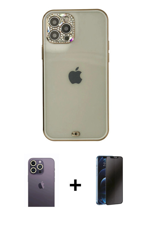 ieg™ iPhone 12 Pro Max Kılıf Eksen Minimal Koleksiyonu - Siyah 3D Antistatik Hayalet Cam Ekran Koruy