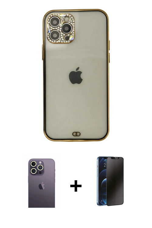 ieg™ iPhone 12 Pro Max Kılıf Eksen Minimal Koleksiyonu - Siyah 3D Antistatik Hayalet Cam Ekran Koruy