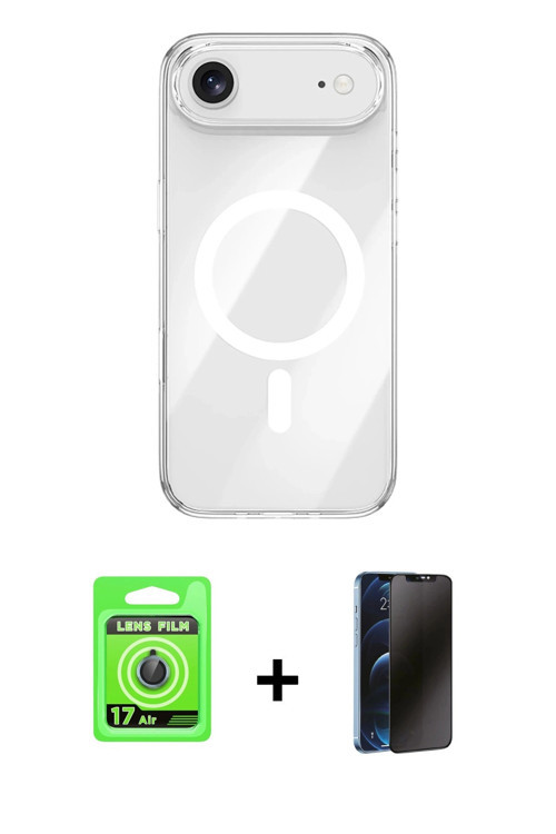 ieg™ iPhone 17 Air Kılıf Kutup Klasik Serisi - Siyah 3D Antistatik Hayalet Cam Ekran Koruyucu + Mavi