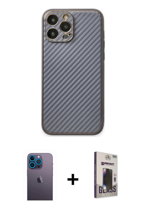 ieg™ iPhone 13 Pro Max Kılıf Ahenk Işık - Siyah Bilvis Hayalet Cam Ekran Koruyucu + Mavi Neon Fosfor