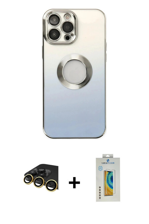 ieg™ iPhone 14 Pro Max Kılıf Kutup Yansıma Özel Seri - Siyah Polymer Nano Ekran Koruyucu + Gold Raze