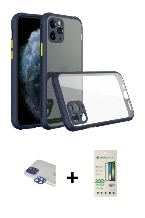 ieg™ iPhone 11 Pro Max Kılıf Nova Asil Özel Seri - Siyah 20D Premium Cam Ekran Koruyucu + Lacivert P