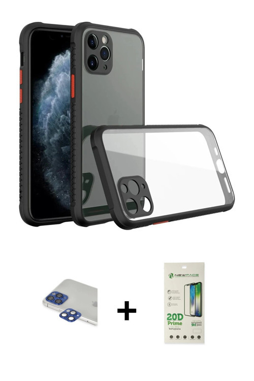 ieg™ iPhone 11 Pro Max Kılıf Nova Asil Özel Seri - Siyah 20D Premium Cam Ekran Koruyucu + Lacivert P