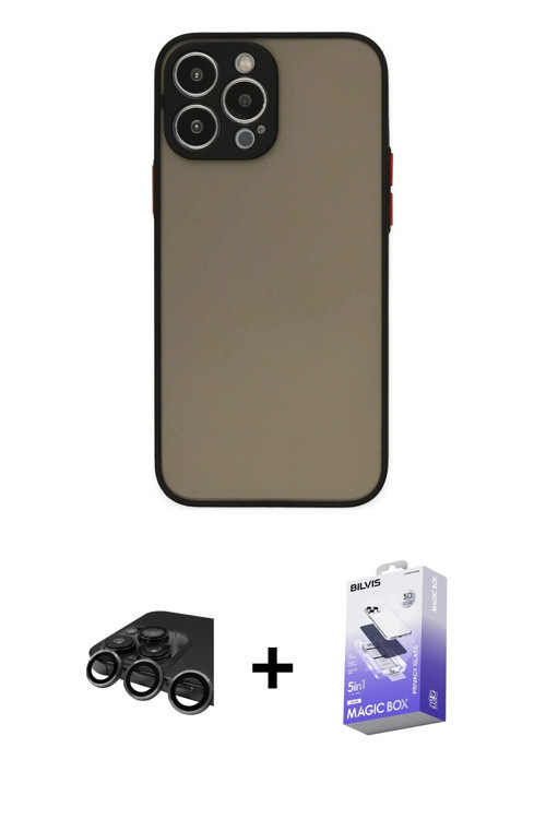 ieg™ iPhone 15 Pro Kılıf Ahenk Çizgi Serisi - Siyah Bilvis 5in1 5D Magic Hayalet Cam Ekran Koruyucu