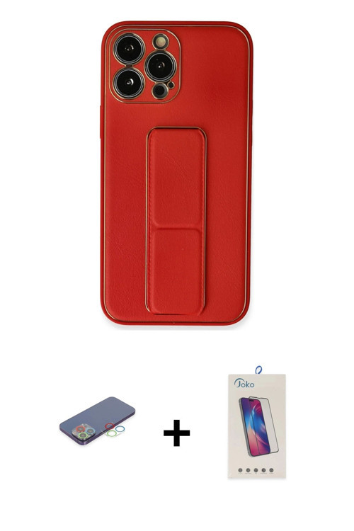 ieg™ iPhone 13 Pro Max Kılıf Akış Doku - Siyah Joko 5D Cam + Mavi Renkli Kamera Lens Koruma Cam