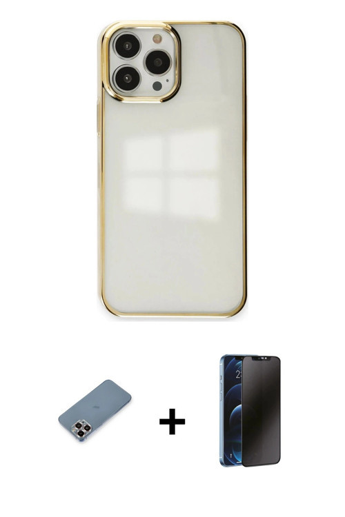 ieg™ iPhone 13 Pro Max Kılıf Doruk Doku Prime - Siyah 3D Antistatik Hayalet Cam Ekran Koruyucu + Mor