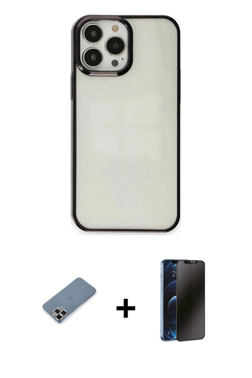 ieg™ iPhone 13 Pro Max Kılıf Doruk Doku Prime - Siyah 3D Antistatik Hayalet Cam Ekran Koruyucu + Mor