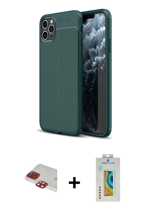 ieg™ iPhone 11 Pro Max Kılıf Doruk Klasik Özel Seri - Siyah Polymer Nano Ekran Koruyucu + Kırmızı Pe