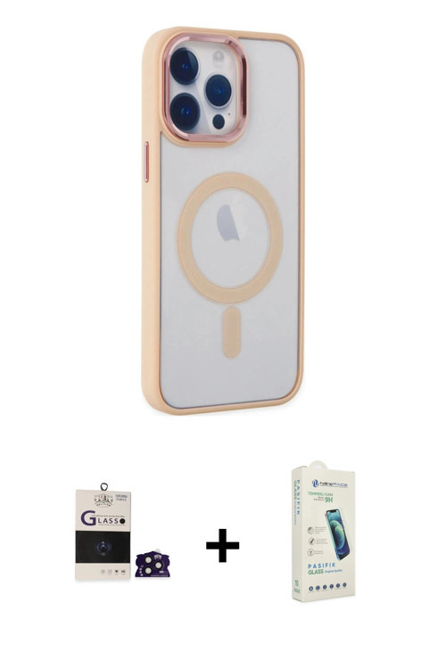 ieg™ iPhone 14 Pro Max Kılıf Yankı Işık Özel Seri - Şeffaf Pasifik Cam Ekran Koruyucu + Derin Mor Bi