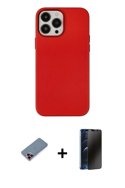 ieg™ iPhone 13 Pro Max Kılıf Çekirdek Çizgi - Siyah 3D Antistatik Hayalet Cam Ekran Koruyucu + Kırmı
