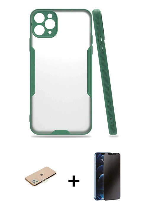 ieg™ iPhone 11 Pro Max Kılıf Atlas Asil Serisi - Siyah 3D Antistatik Hayalet Cam Ekran Koruyucu + Ye