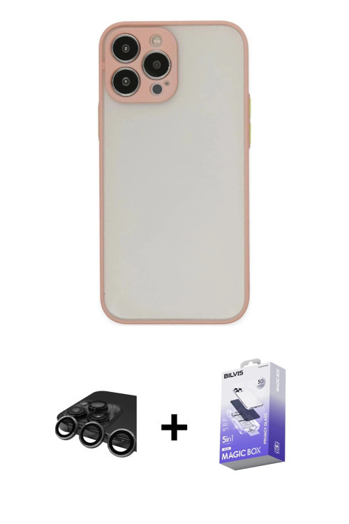 ieg™ iPhone 15 Pro Kılıf Ahenk Çizgi Serisi - Siyah Bilvis 5in1 5D Magic Hayalet Cam Ekran Koruyucu
