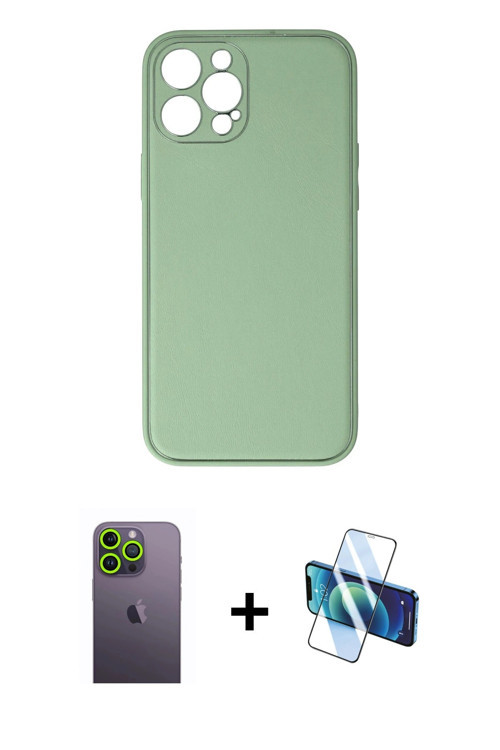 ieg™ iPhone 12 Pro Kılıf Yadigar Klasik - Siyah 3D Antistatik Seramik Nano Ekran Koruyucu + Yeşil Ne