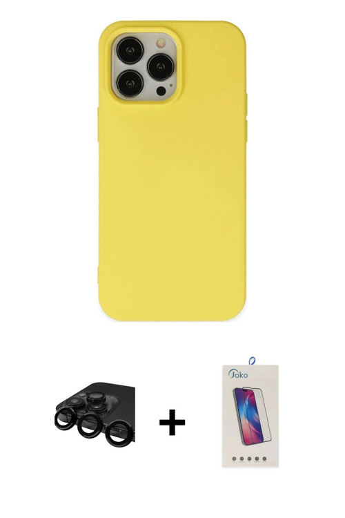 ieg™ iPhone 15 Pro Kılıf Ahenk Serisi - Siyah Joko 5D Cam + Siyah Raze Metal Kamera Lens