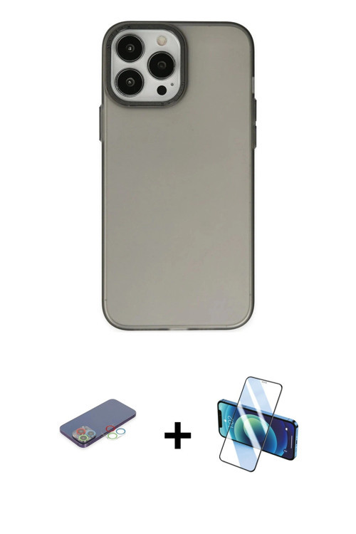 ieg™ iPhone 13 Pro Max Kılıf Ahenk Çizgi Prime - Siyah 3D Antistatik Cam Ekran Koruyucu + Mavi Renkl
