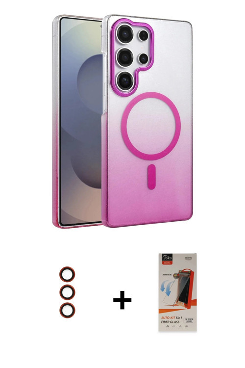ieg™ Galaxy S23 Ultra Kılıf Ahenk Doku Özel Seri - Siyah AutoKit 5in1 Fiber Hayalet Cam Ekran Koruyu