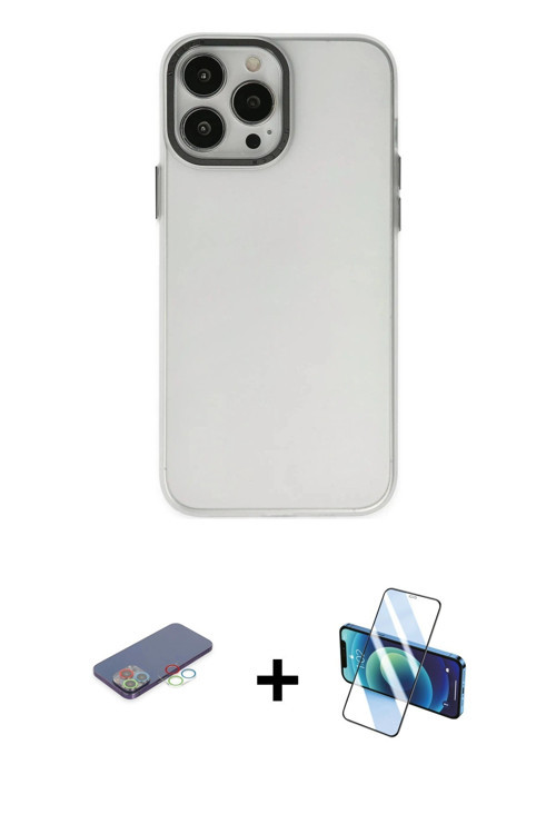 ieg™ iPhone 13 Pro Max Kılıf Ahenk Çizgi Prime - Siyah 3D Antistatik Cam Ekran Koruyucu + Mavi Renkl