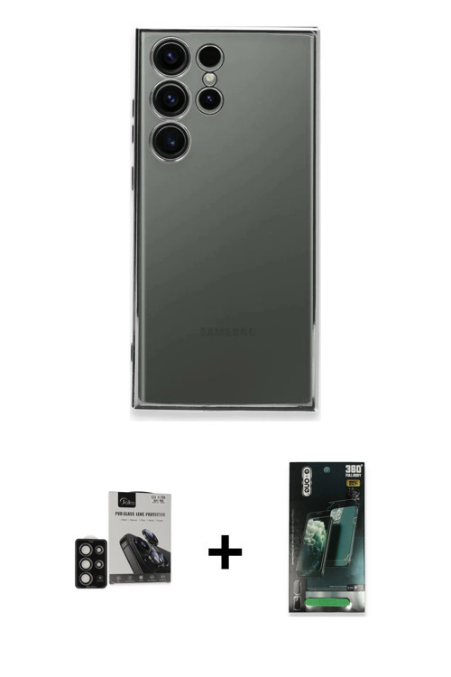ieg™ Galaxy S24 Ultra Kılıf Vadi Minimal - Şeffaf 360 Full Body Arka Koruyucu + Derin Mor PVD Metal