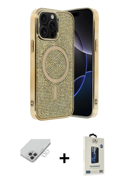 ieg™ iPhone 14 Pro Max Kılıf Eksen Çizgi - Siyah Bilvis Hayalet Cam Ekran Koruyucu + Gümüş Band Meta