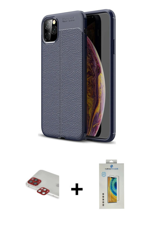 ieg™ iPhone 11 Pro Max Kılıf Doruk Klasik Özel Seri - Siyah Polymer Nano Ekran Koruyucu + Kırmızı Pe