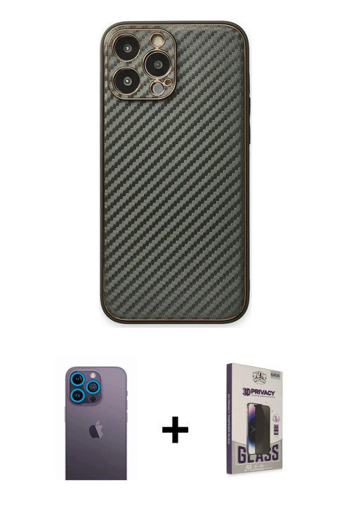 ieg™ iPhone 13 Pro Max Kılıf Ahenk Işık - Siyah Bilvis Hayalet Cam Ekran Koruyucu + Mavi Neon Fosfor