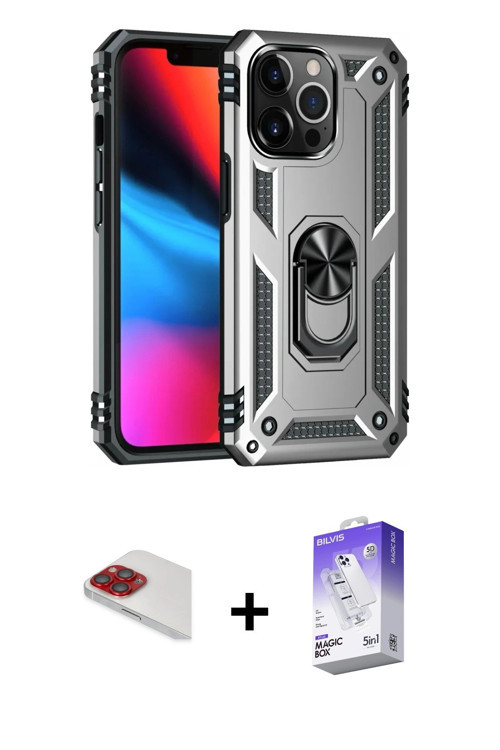 ieg™ iPhone 13 Pro Max Kılıf Ahenk Klasik Koleksiyonu - Siyah Bilvis 5in1 3D Magic Cam Ekran Koruyuc