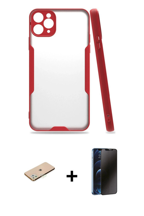 ieg™ iPhone 11 Pro Max Kılıf Atlas Asil Serisi - Siyah 3D Antistatik Hayalet Cam Ekran Koruyucu + Ye