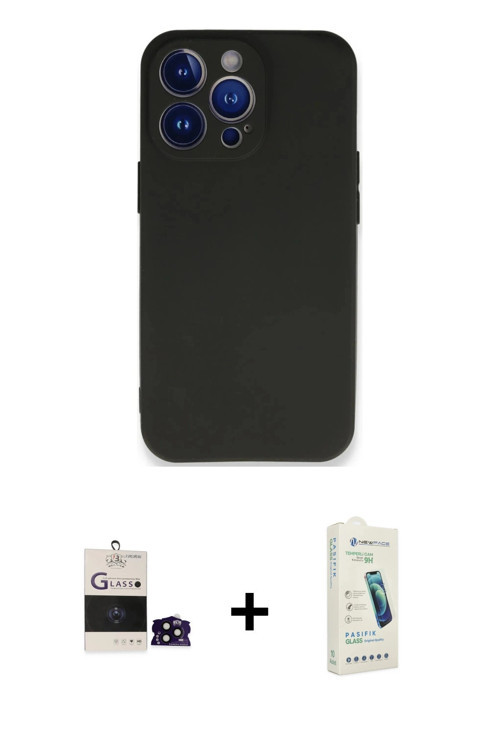 ieg™ iPhone 14 Pro Max Kılıf Kozmos Yansıma Özel Seri - Şeffaf Pasifik Cam Ekran Koruyucu + Siyah Bi