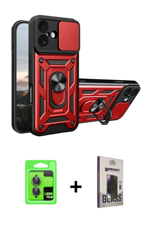 ieg™ iPhone 17 Kılıf Ahenk Klasik - Siyah Bilvis Hayalet Cam Ekran Koruyucu + Gri Raze Metal Kamera