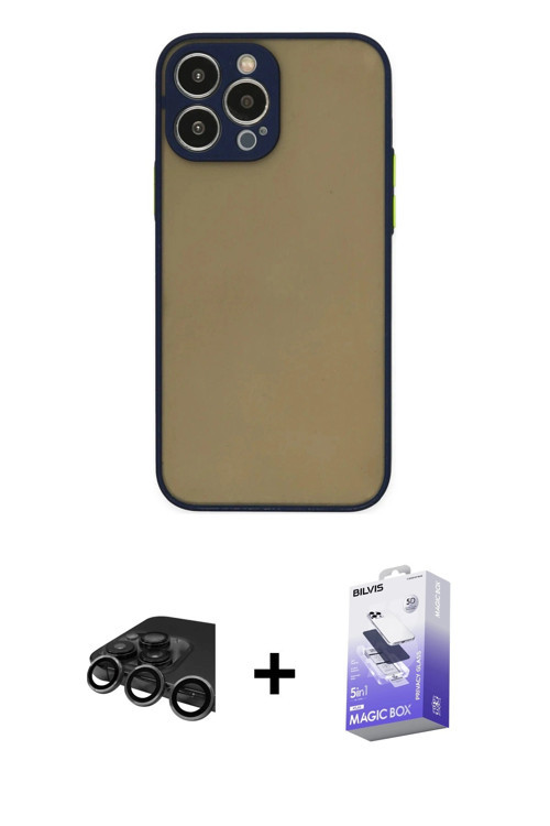 ieg™ iPhone 15 Pro Kılıf Ahenk Çizgi Serisi - Siyah Bilvis 5in1 5D Magic Hayalet Cam Ekran Koruyucu