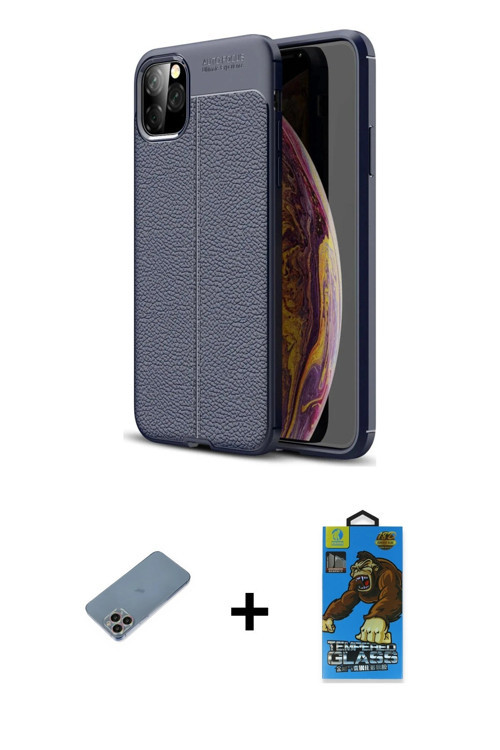 ieg™ iPhone 11 Pro Max Kılıf Doruk Klasik Özel Seri - Siyah 18D Cam Ekran Koruyucu + Gökkuşağı Shine
