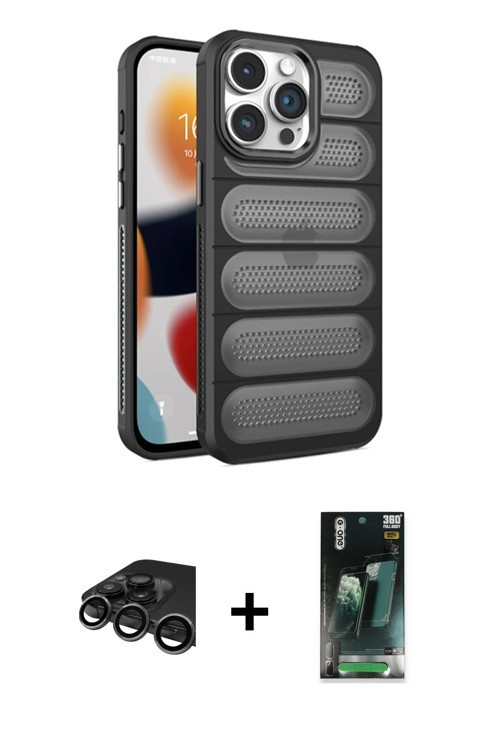 ieg™ iPhone 15 Pro Kılıf Yadigar Doku Özel Seri - Şeffaf 360 Full Body Arka Koruyucu + Titanyum Gri