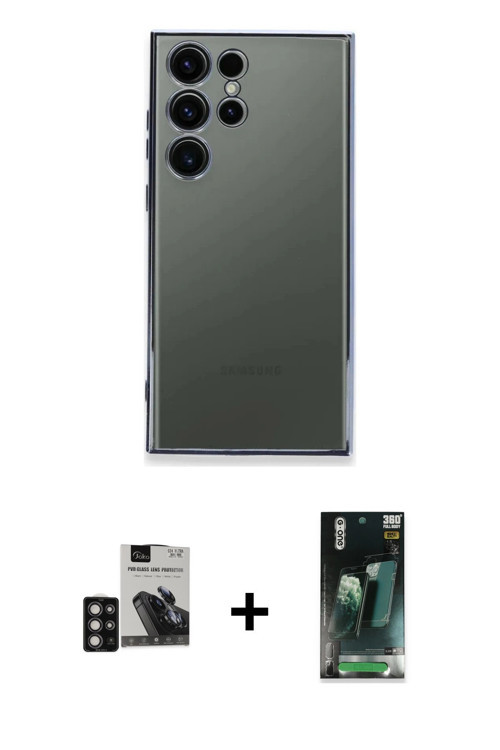 ieg™ Galaxy S24 Ultra Kılıf Vadi Minimal - Şeffaf 360 Full Body Arka Koruyucu + Derin Mor PVD Metal