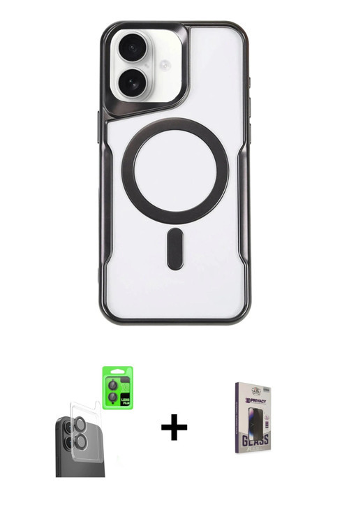 ieg™ iPhone 16 Kılıf Yadigar Klasik Özel Seri - Siyah Bilvis Hayalet Cam Ekran Koruyucu + Siyah Raze