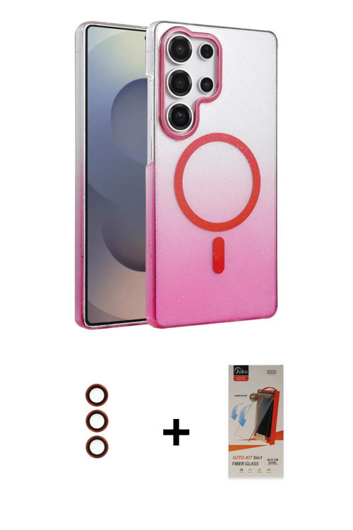 ieg™ Galaxy S23 Ultra Kılıf Ahenk Doku Özel Seri - Siyah AutoKit 5in1 Fiber Hayalet Cam Ekran Koruyu