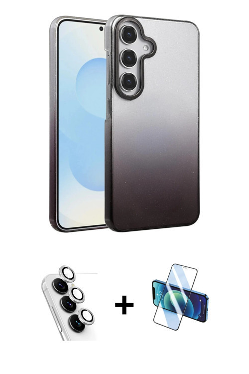 ieg™ Galaxy A34 5G Kılıf Kıvılcım Minimal Özel Seri - Siyah 3D Antistatik Cam Ekran Koruyucu + Gümüş