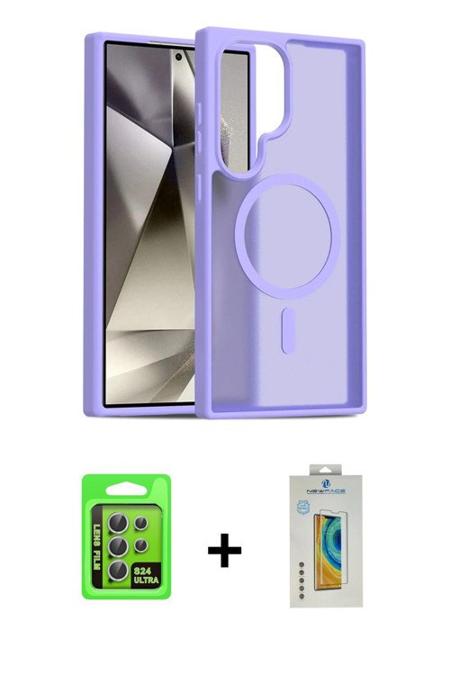 ieg™ Galaxy S24 Ultra Kılıf Siluet Minimal Prime - Siyah Polymer Nano Ekran Koruyucu + Gümüş Raze Me