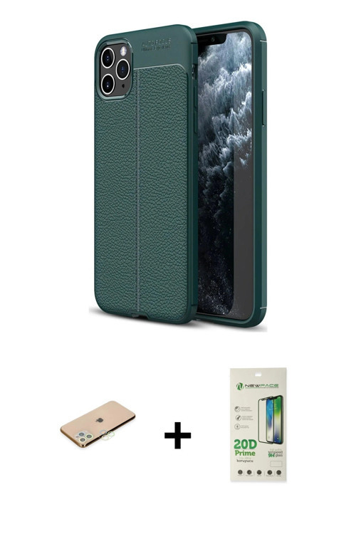 ieg™ iPhone 11 Pro Max Kılıf Doruk Klasik Özel Seri - Siyah 20D Premium Cam Ekran Koruyucu + Yeşil R