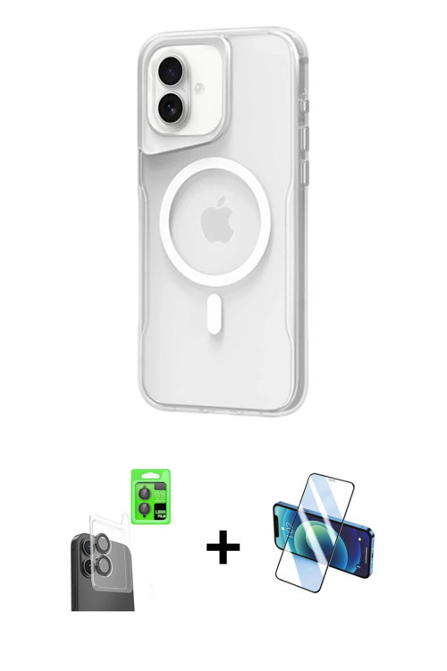 ieg™ iPhone 16 Plus Kılıf Atlas Serisi - Siyah 3D Antistatik Seramik Nano Ekran Koruyucu + Siyah Raz
