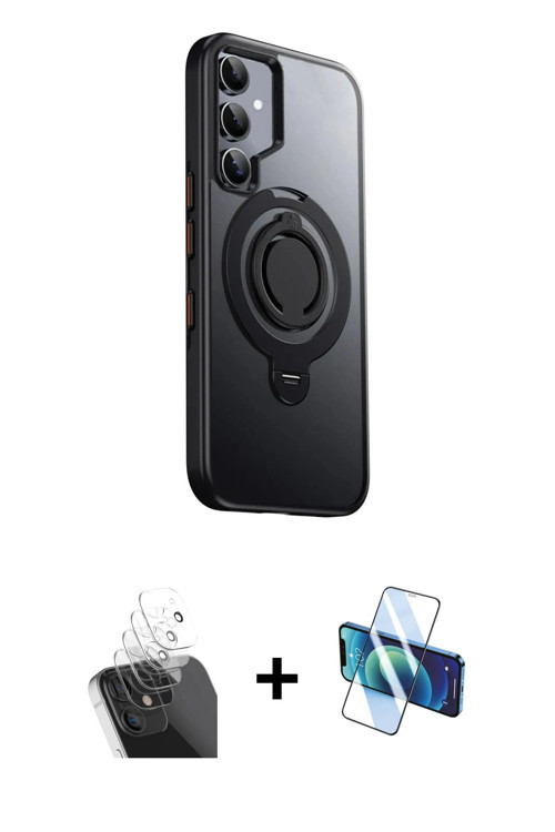 ieg™ Galaxy S24 Kılıf Zirve Çizgi Prime - Siyah 3D Antistatik Cam Ekran Koruyucu + Şeffaf Kamera Len