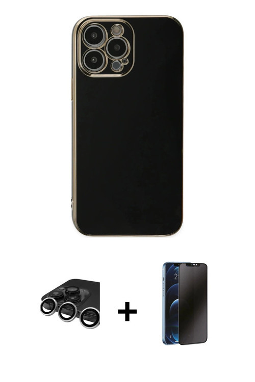 ieg™ iPhone 15 Pro Max Kılıf Yankı Serisi - Siyah 3D Antistatik Hayalet Cam Ekran Koruyucu + Gümüş R